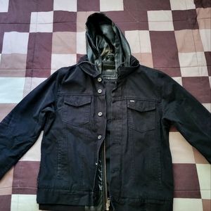 Rare obey denim jacket w/faux leather hoodie